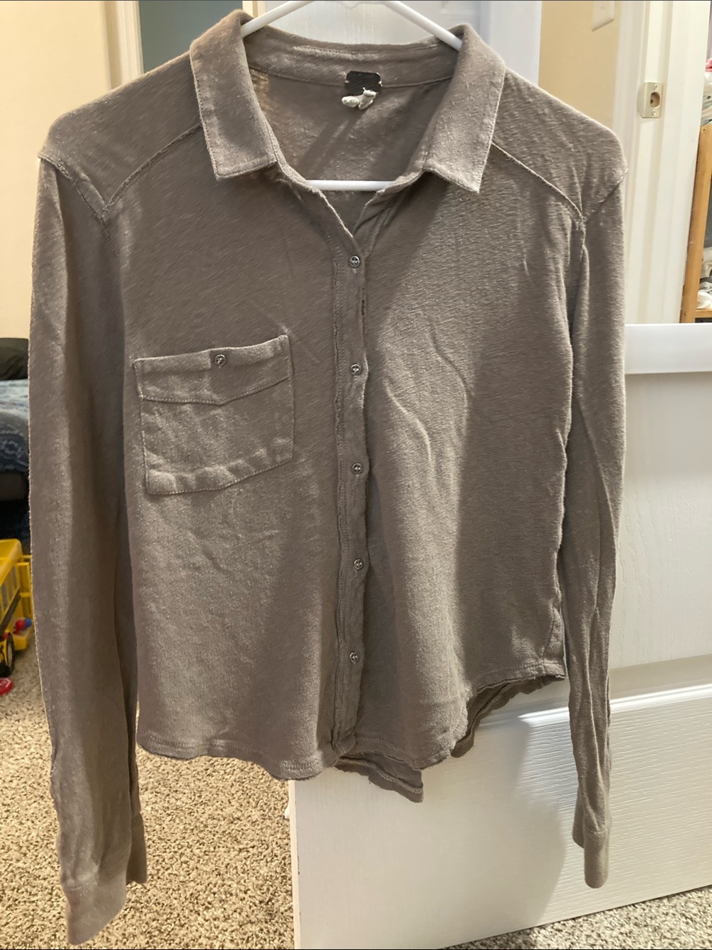 Women's Free People Button-Down Shirt in Taupe